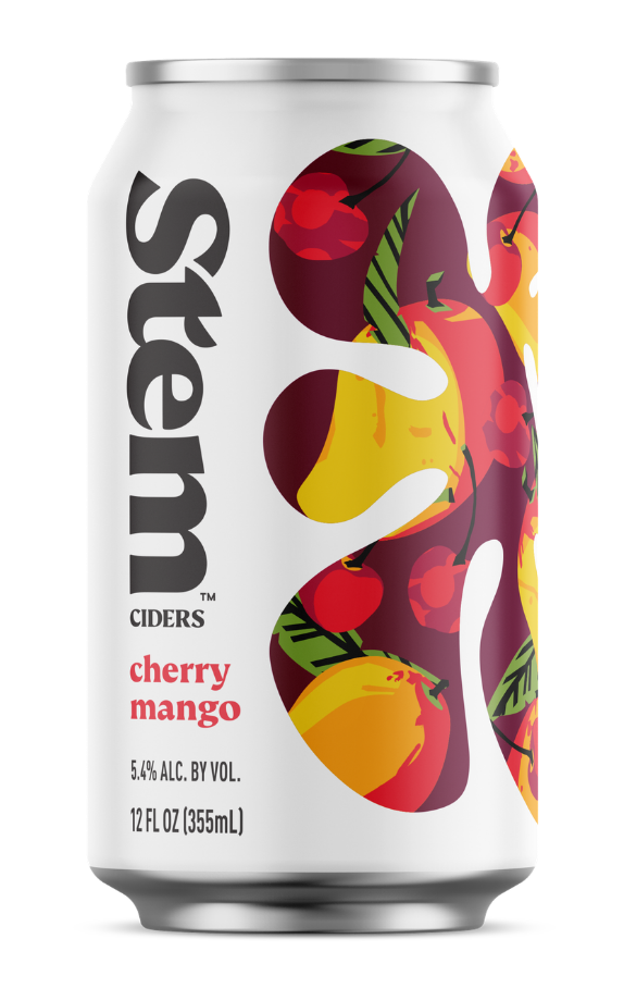Colorful can of cherry mango cider from Stem Ciders in Lafayette, CO